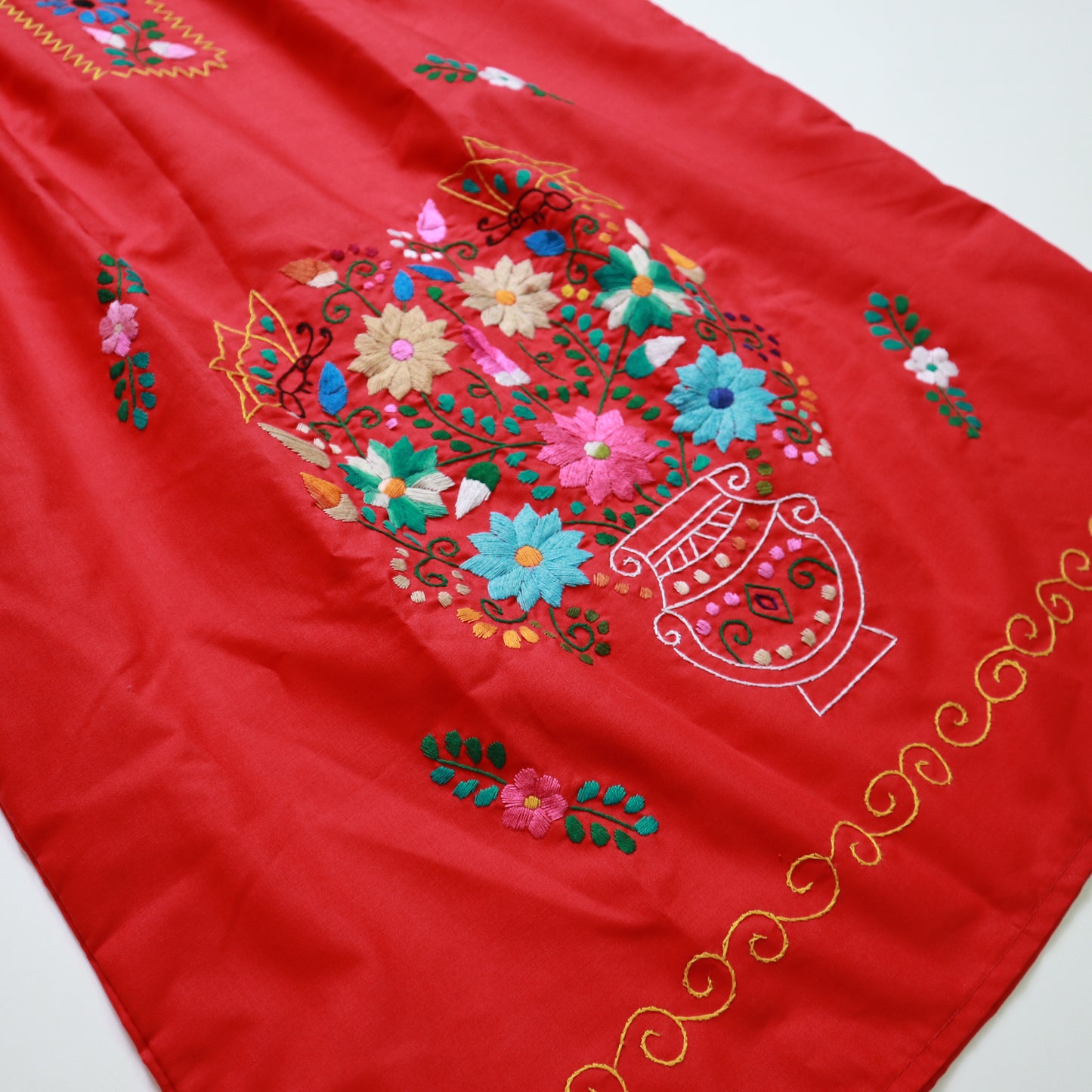 Mexican Red Hand Embroidered Dress Embroidered Blouse