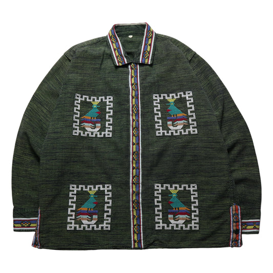 Green Guatemalan Quetzal Bird Hand Embroidered Shirt