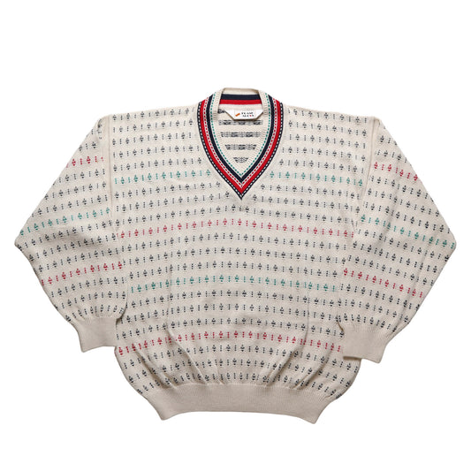 Beige V-Neck Knit Sweater