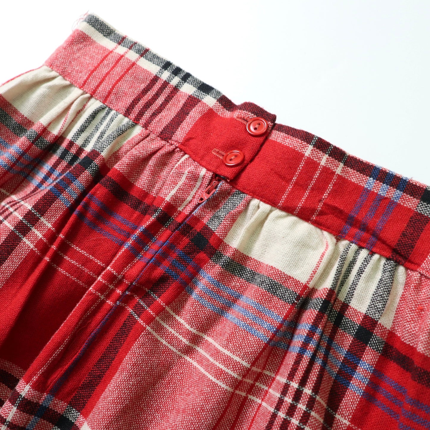 1980s 美國製 美國紅白格紋羊毛半身裙 古著毛呢裙