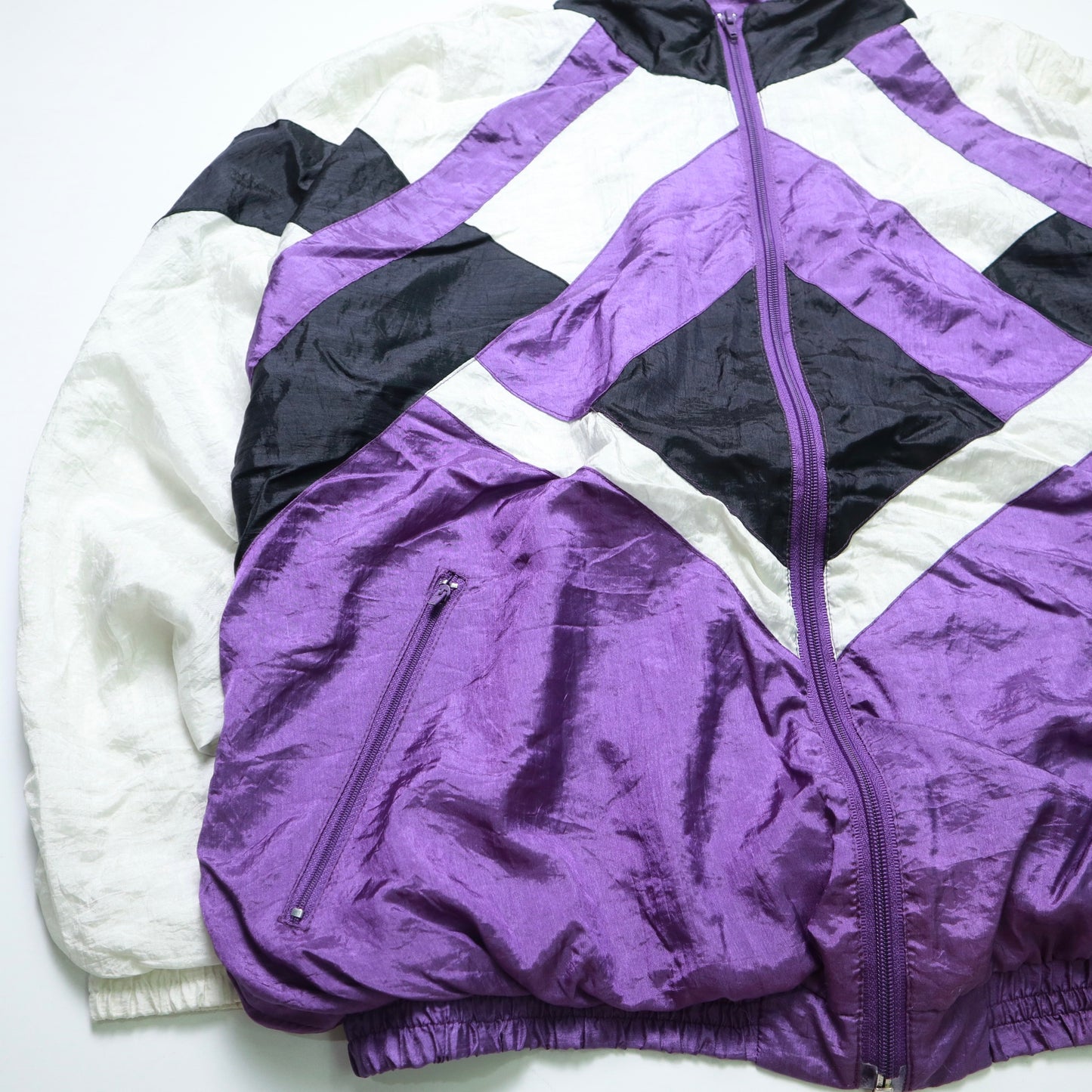 90's クレイジーナイロンジャケット 紫と白のコントラストナイロンジャケット 防風ジャケット