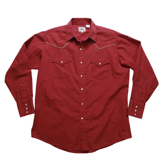 80-90年代 ELY Cattleman Western Shirt 赤無地 ウエスタンシャツ Ranchwear