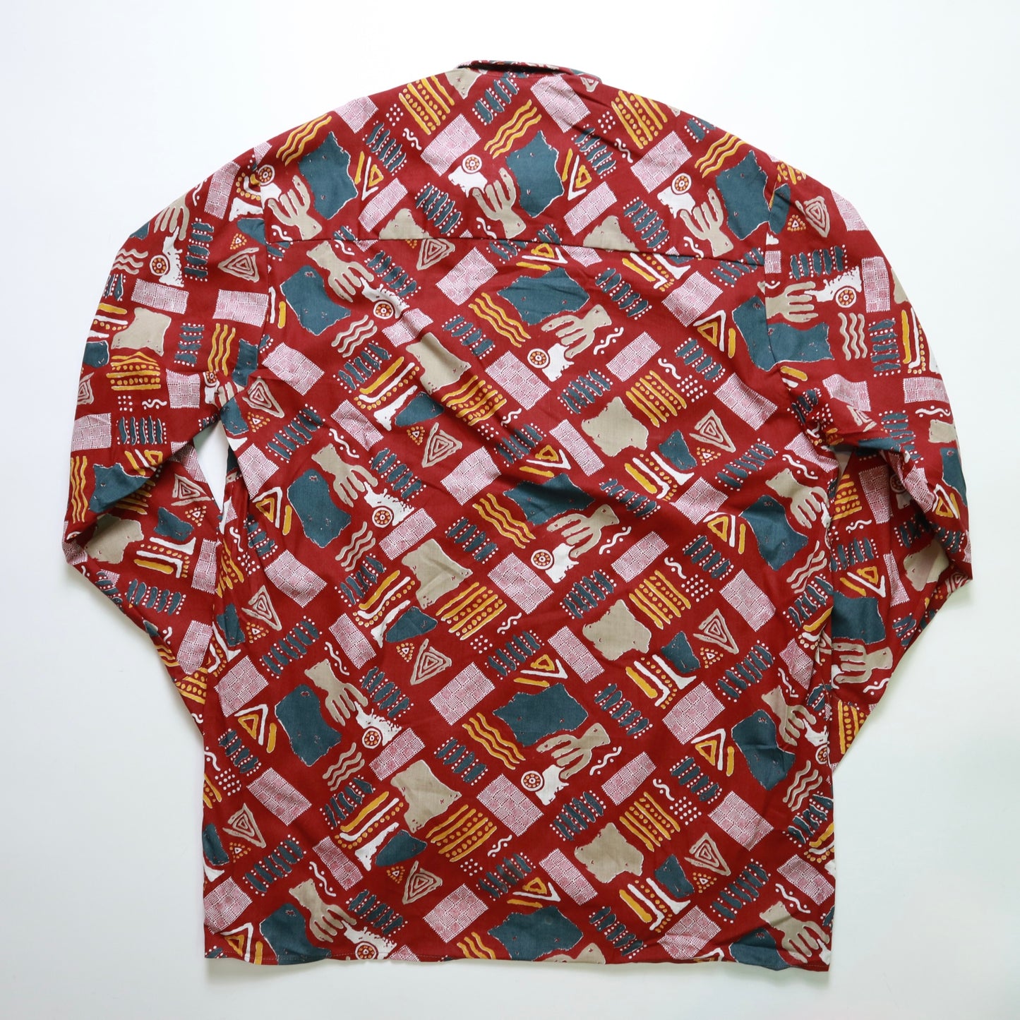 Vintage Red Color Block Totem Shirt Long Sleeve Shirt
