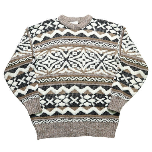 英国製カーキ幾何学模様セーター ニットセーター