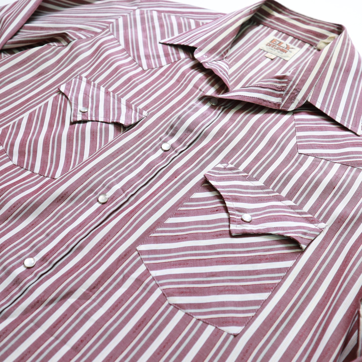 80-90年代 ELY Cattleman Western Shirt ピンクとパープルのストライプ ウエスタンシャツ Ranchwear ヴィンテージシャツ