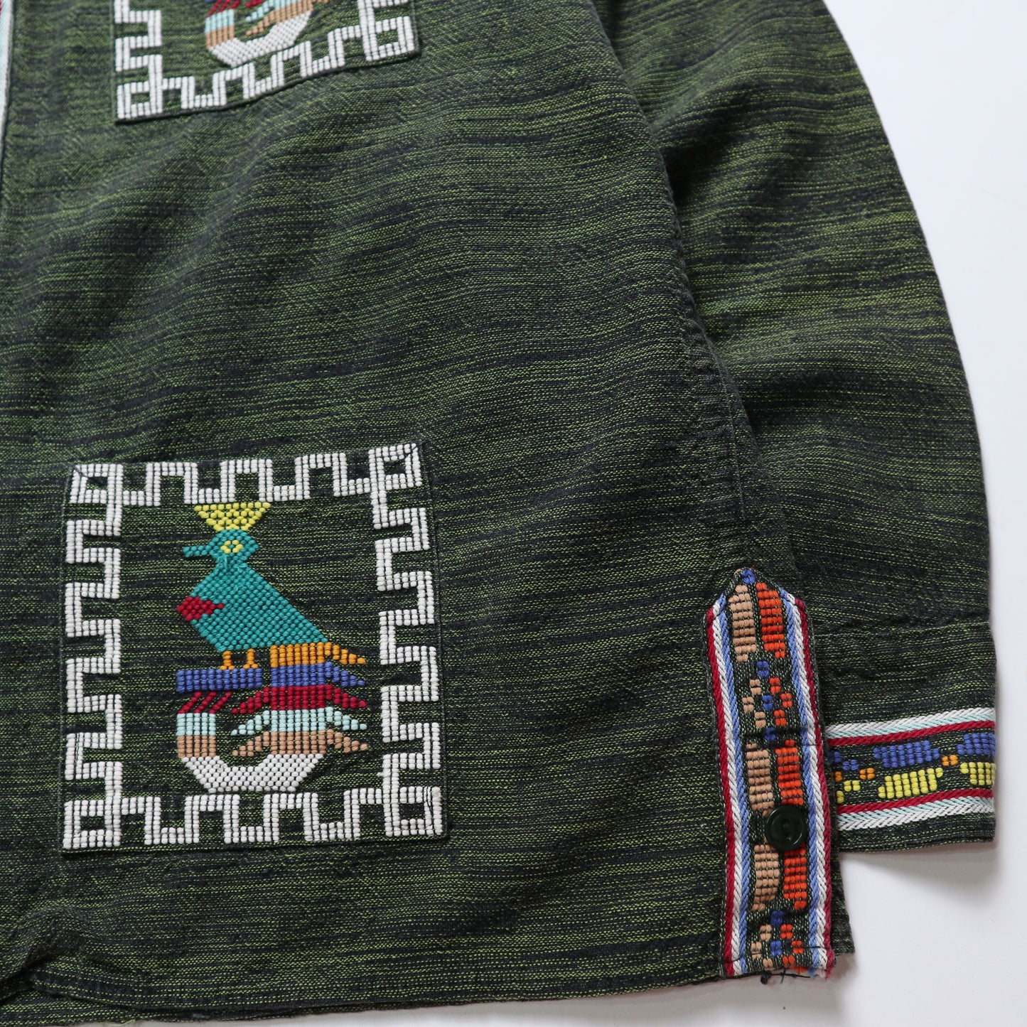 Green Guatemalan Quetzal Bird Hand Embroidered Shirt