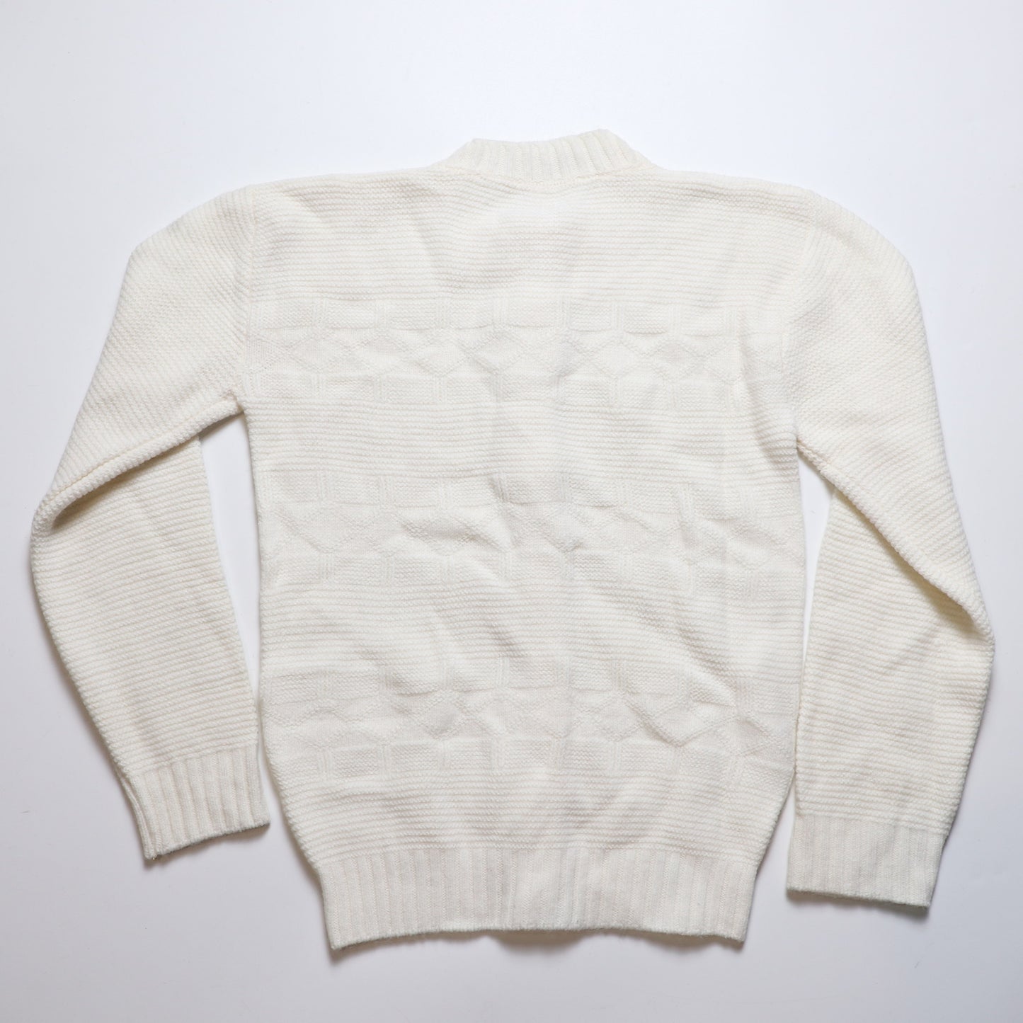 80's Pure White Diamond Plaid Knit Jacket Sweater