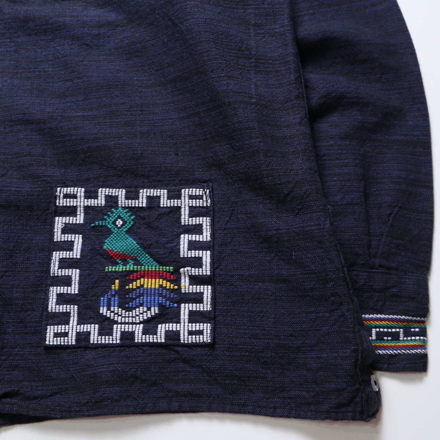 Dark Blue Guatemalan Quetzal Bird Embroidered Shirt