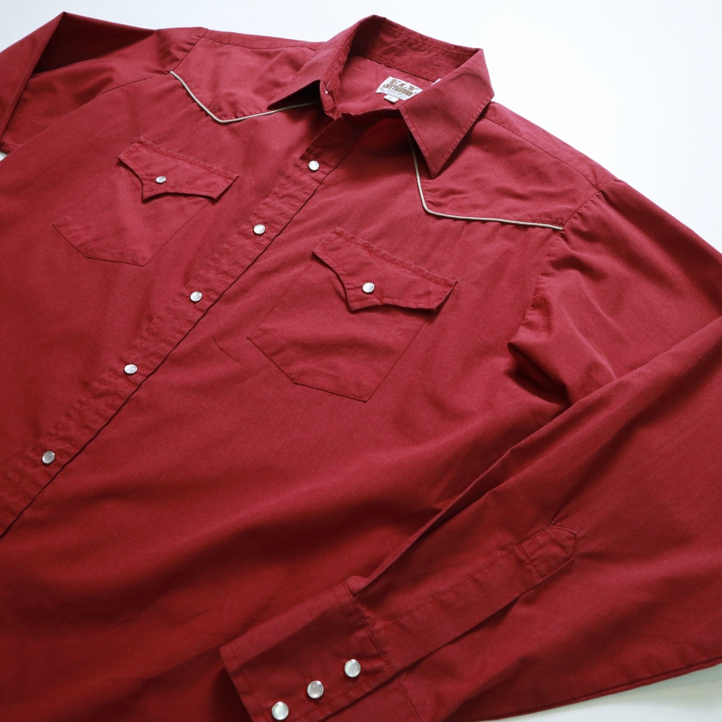 80-90s ELY Cattleman Western Shirt紅色素面西部襯衫 Ranchwear