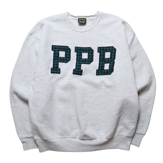 90s 美國製 PPB 藍綠格紋拚布大學T 古著衛衣
