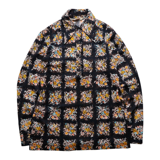 70-80s 台灣製 早期玫瑰印花箭領襯衫 Disco blouse